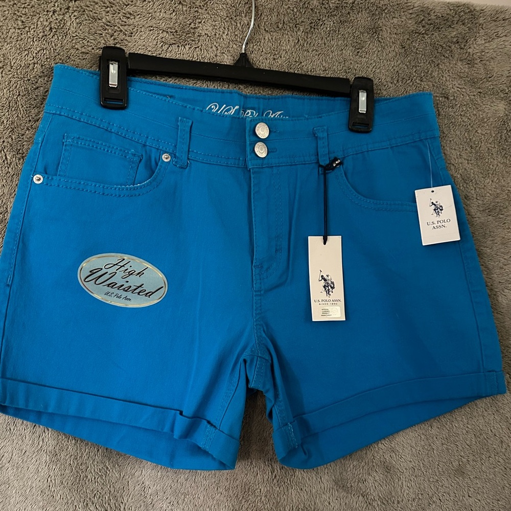 U.S. Polo Assn. High-Waist Women's Shorts in Turquoise Blue